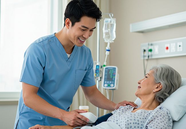 Doctor beside patient bed