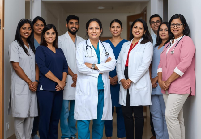 Indian Female Doctor with her Team cnv ai